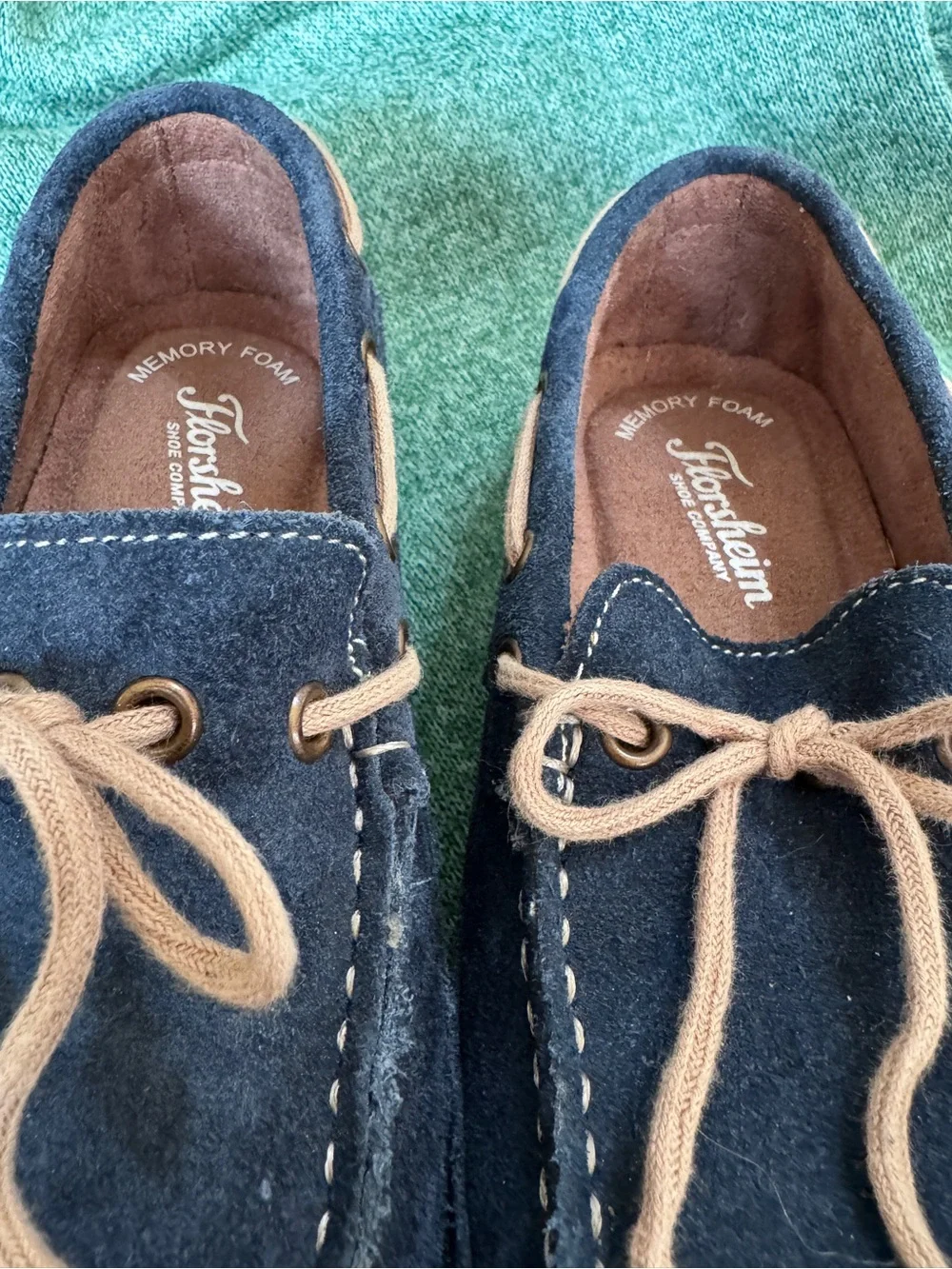 Florsheim Little Kids Navy Suede Moccasin Loafers with Tan Laces Size 1M